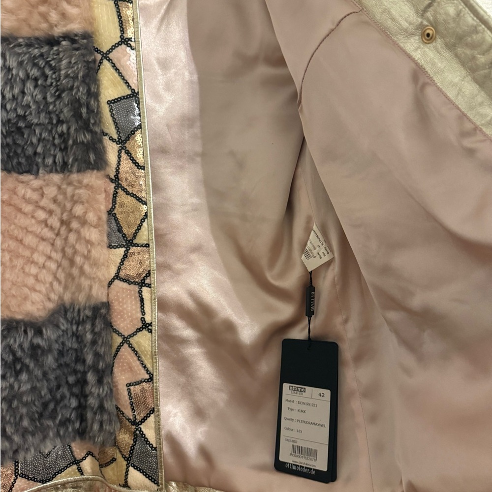 NWT Stylish Pink and Gray Women's genuine, leather and fur Jacket. Large - Picture 10 of 12